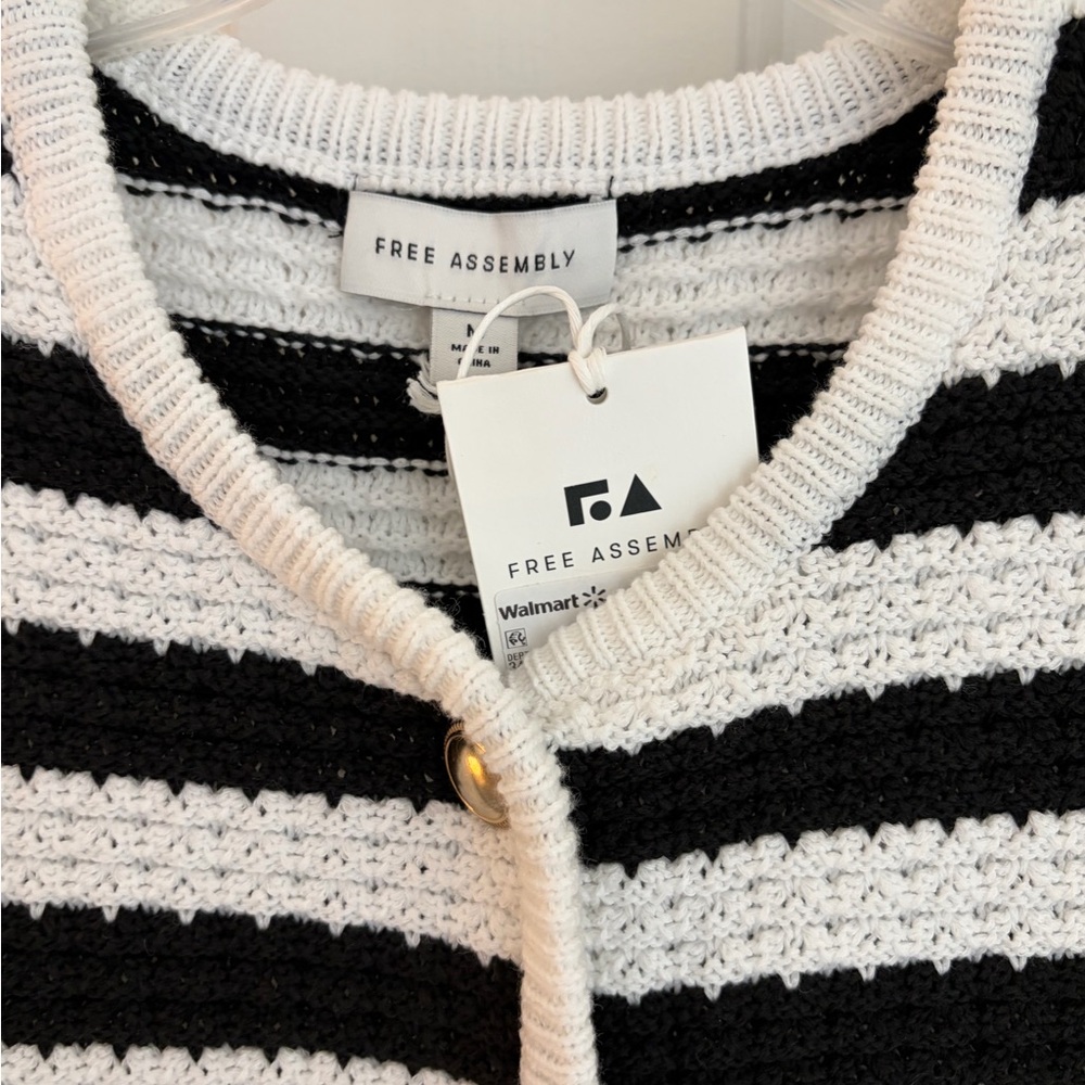 Striped Knit Cardigan Black White with Gold Buttons Size M - Picture 3 of 11